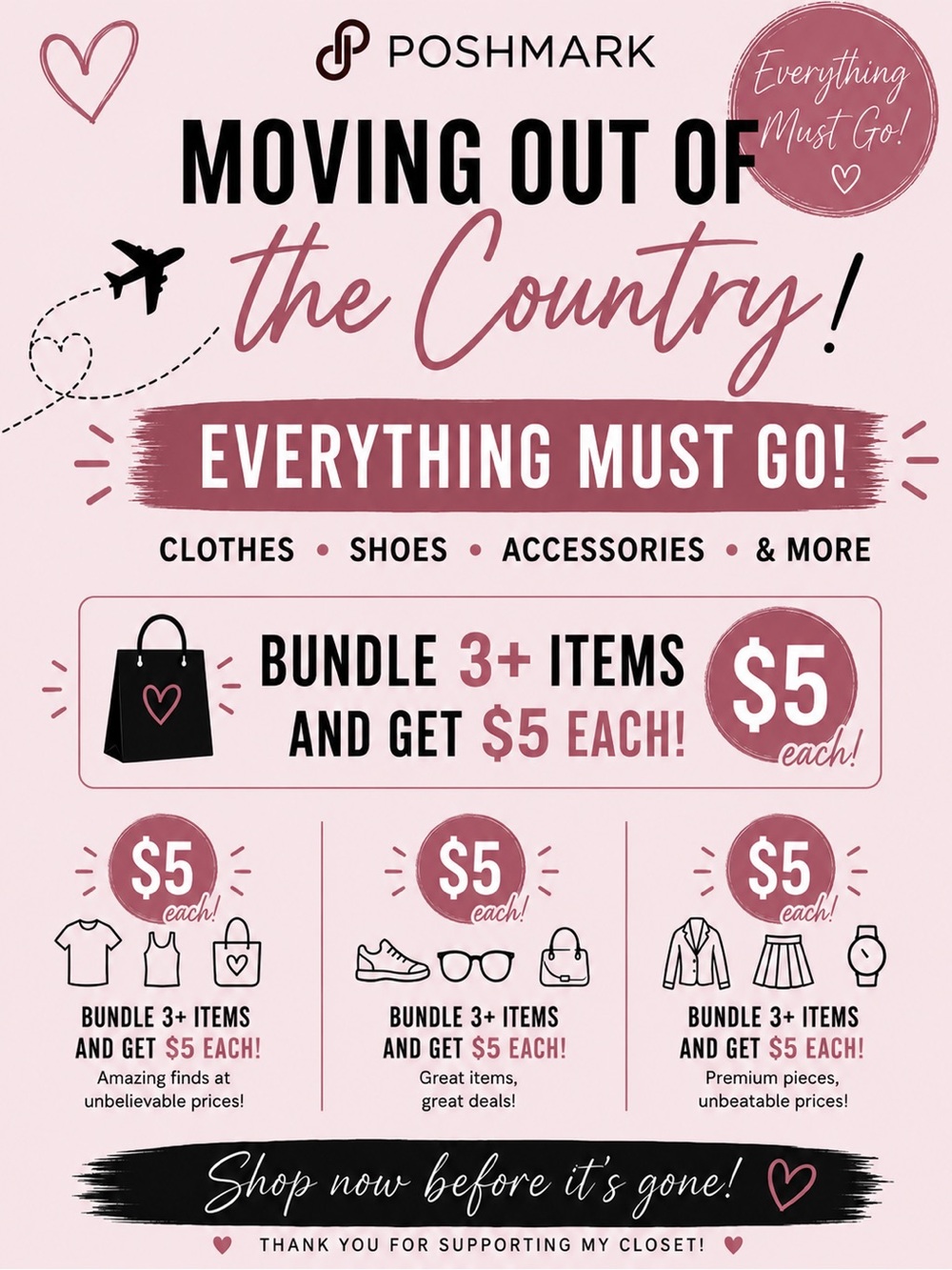 MOVING SALE ✈️ Bundle 3+Items & Get Everything for $5 Each 💕